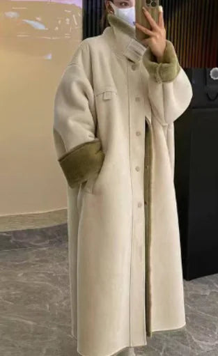 Lambswool Coat for Women – Korean Style Long Overcoat