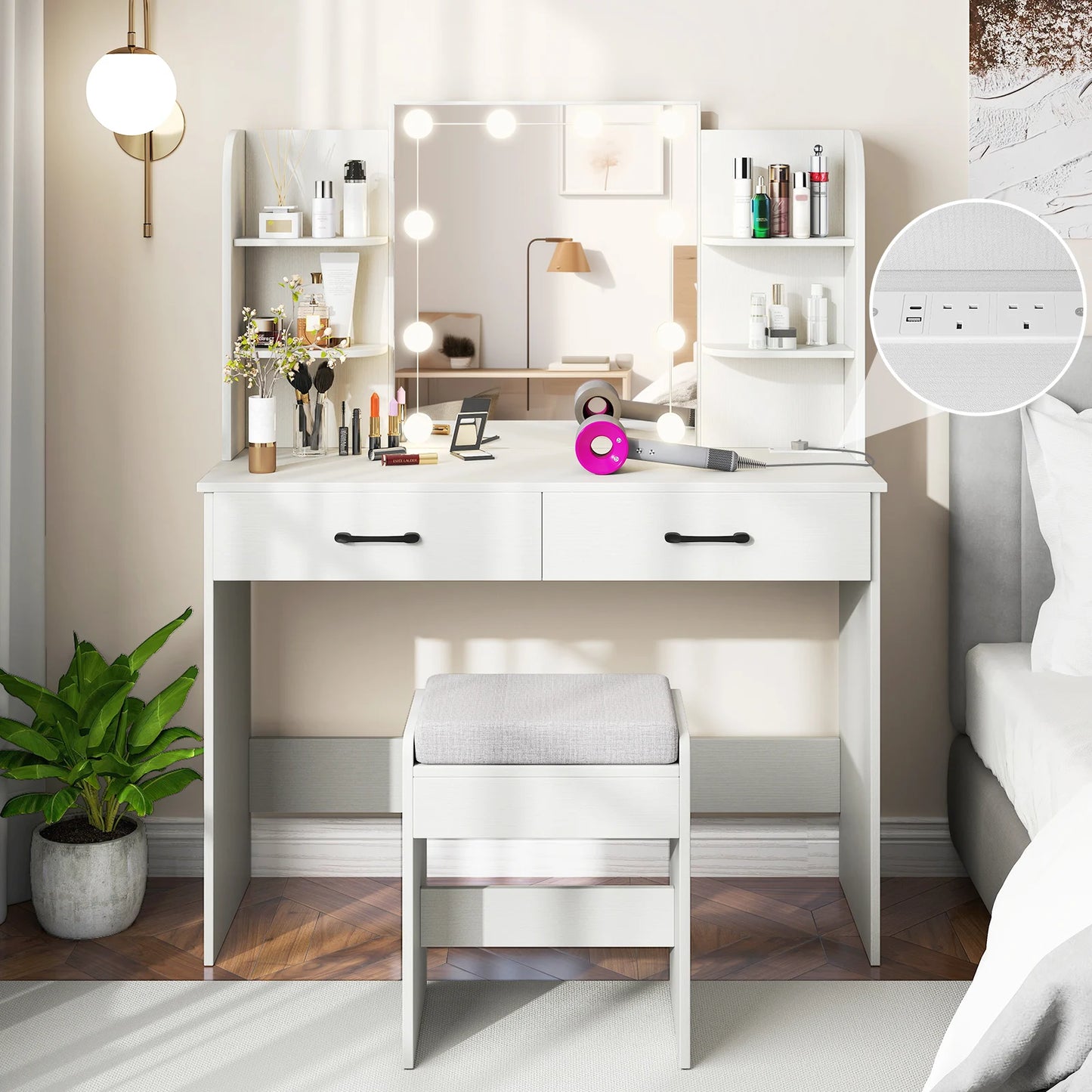 Vanity Set with 3-Color Lighting and Adjustable Brightness-Black