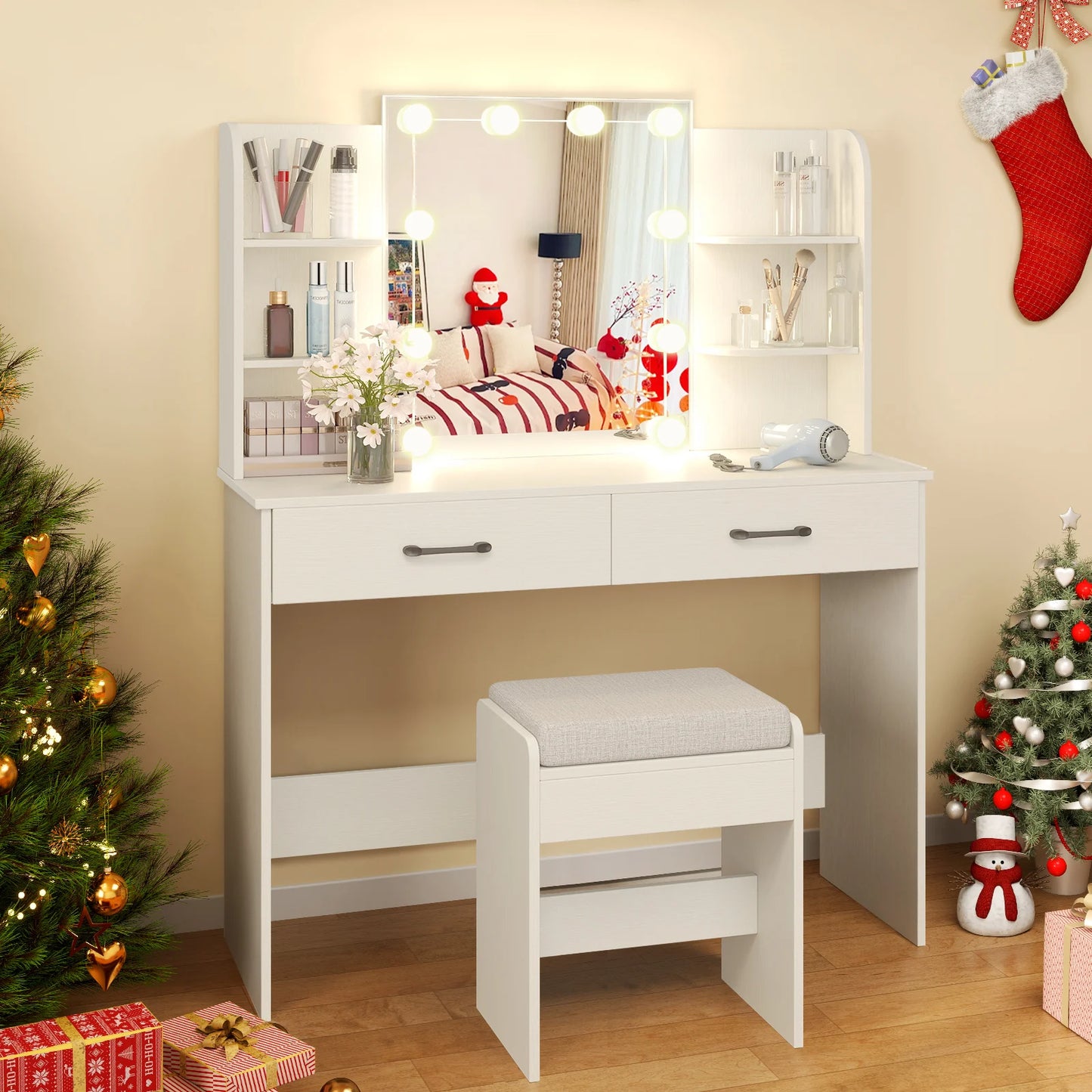 Vanity Set with 3-Color Lighting and Adjustable Brightness-Black