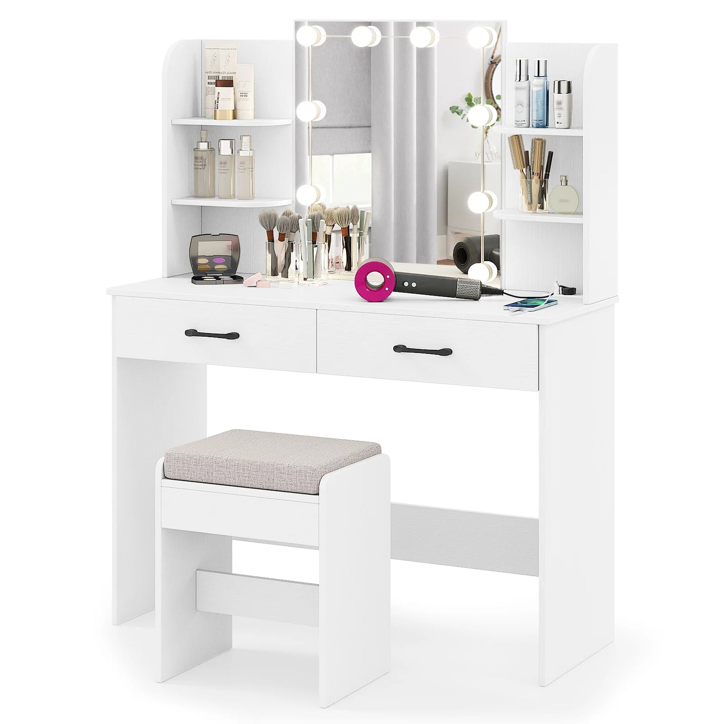 Vanity Set with 3-Color Lighting and Adjustable Brightness-Black