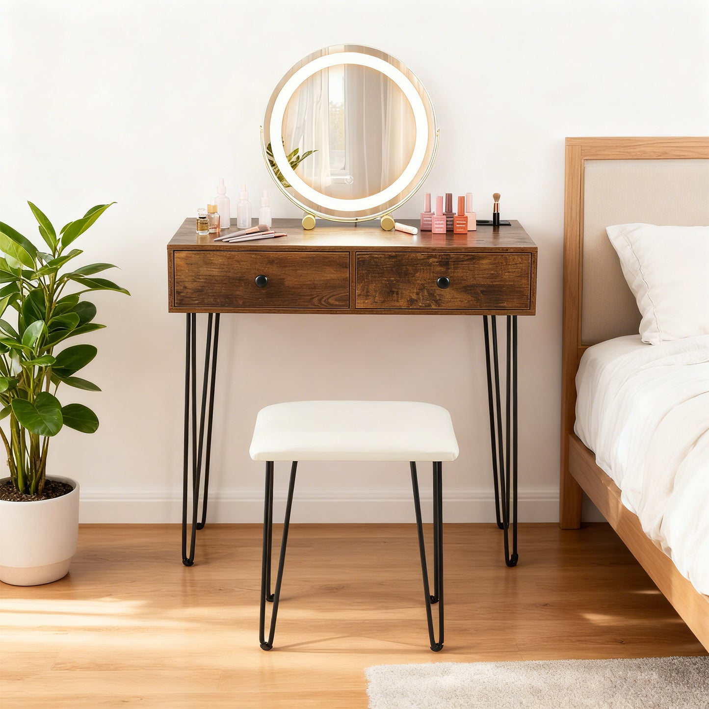 Vanity Desk with Mirror and Lights Makeup Dressing Table-White