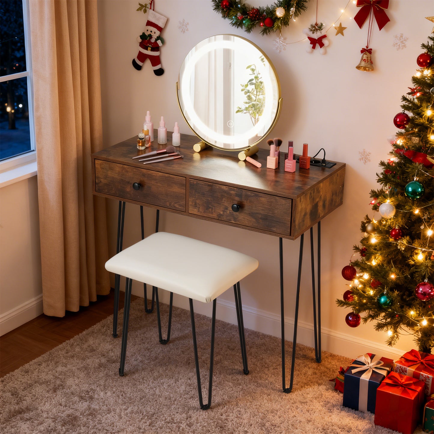 Vanity Desk with Mirror and Lights Makeup Dressing Table-White