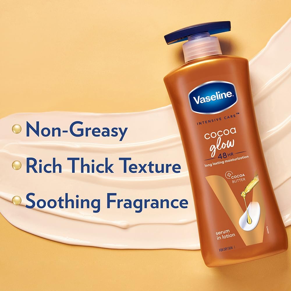Vaseline Intensive Care Cocoa Glow Serum-in-Lotion, 600ml, with Pure Cocoa & Shea Butter, 48Hr Moisturization