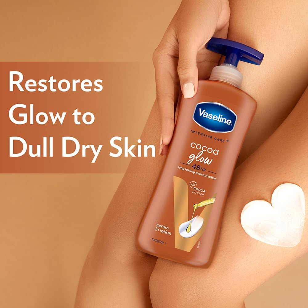 Vaseline Intensive Care Cocoa Glow Serum-in-Lotion, 600ml, with Pure Cocoa & Shea Butter, 48Hr Moisturization