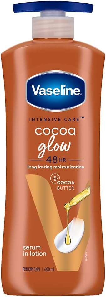 Vaseline Intensive Care Cocoa Glow Serum-in-Lotion, 600ml, with Pure Cocoa & Shea Butter, 48Hr Moisturization