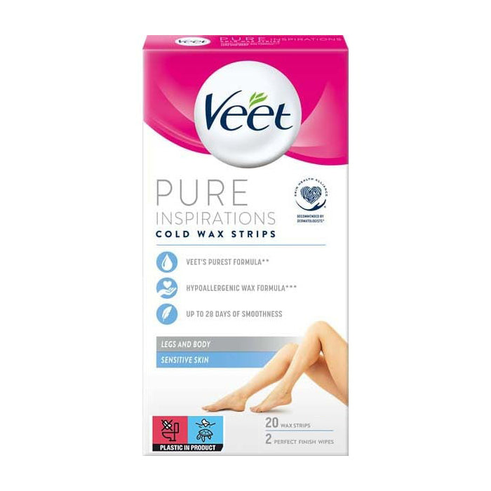 Veet Cold Wax Strips for Long-Lasting Smooth Skin on Legs & Body - 20 Strips