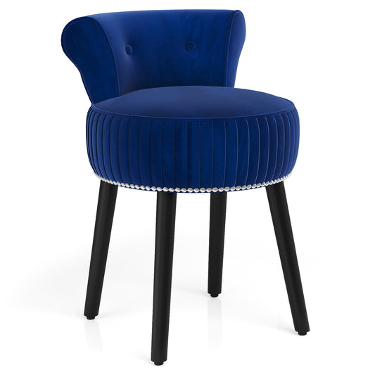 Velvet Vanity Chair with Tufted Low Back and Solid Wood Legs-Blue