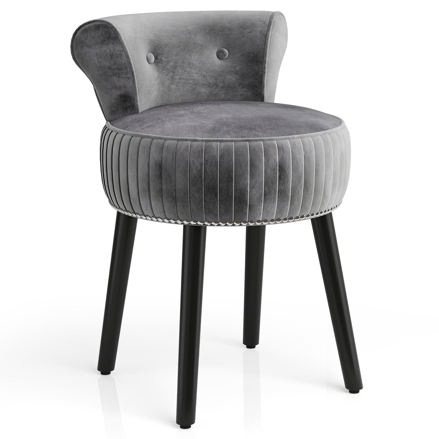 Velvet Vanity Chair with Tufted Low Back and Solid Wood Legs-Blue