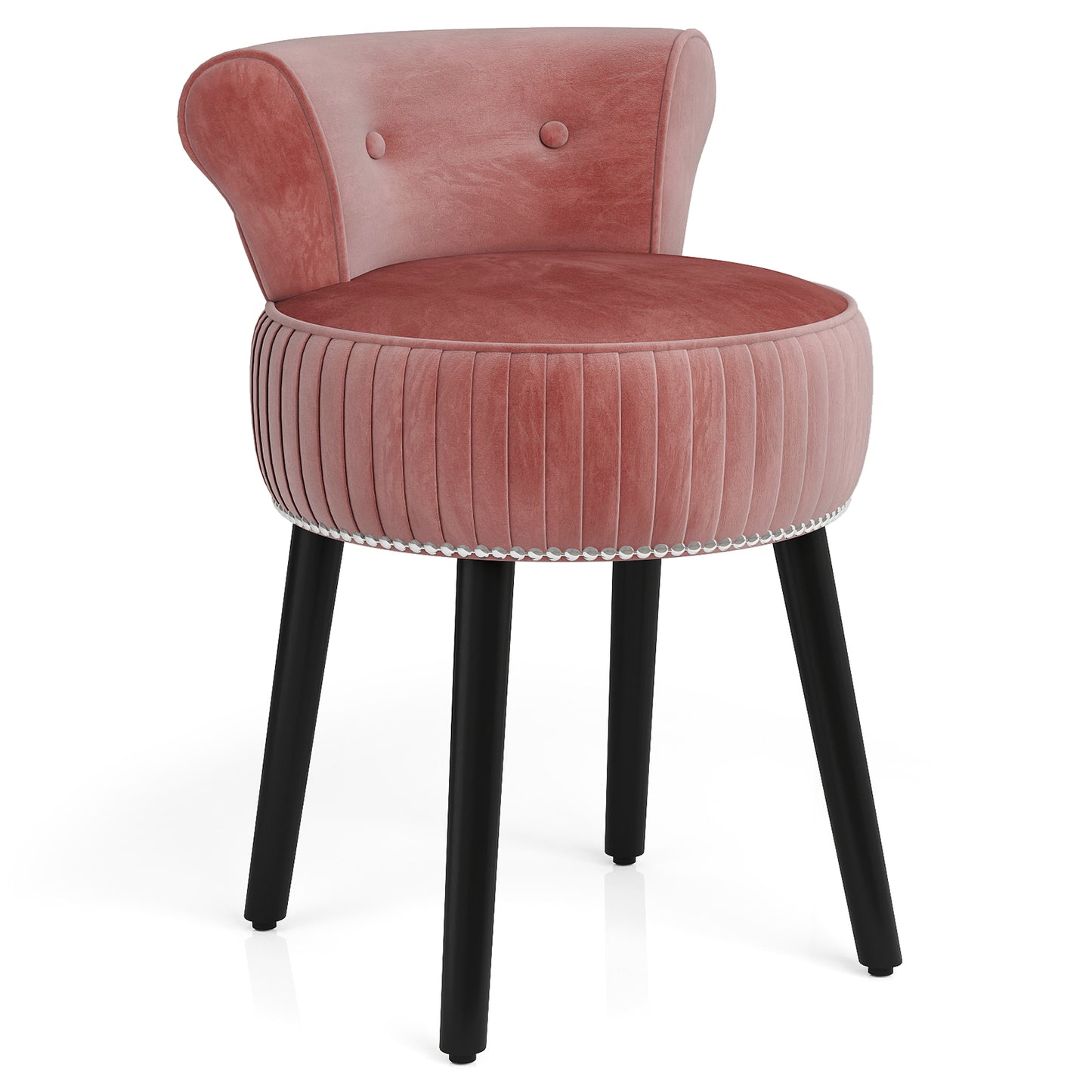 Velvet Vanity Chair with Tufted Low Back and Solid Wood Legs-Blue