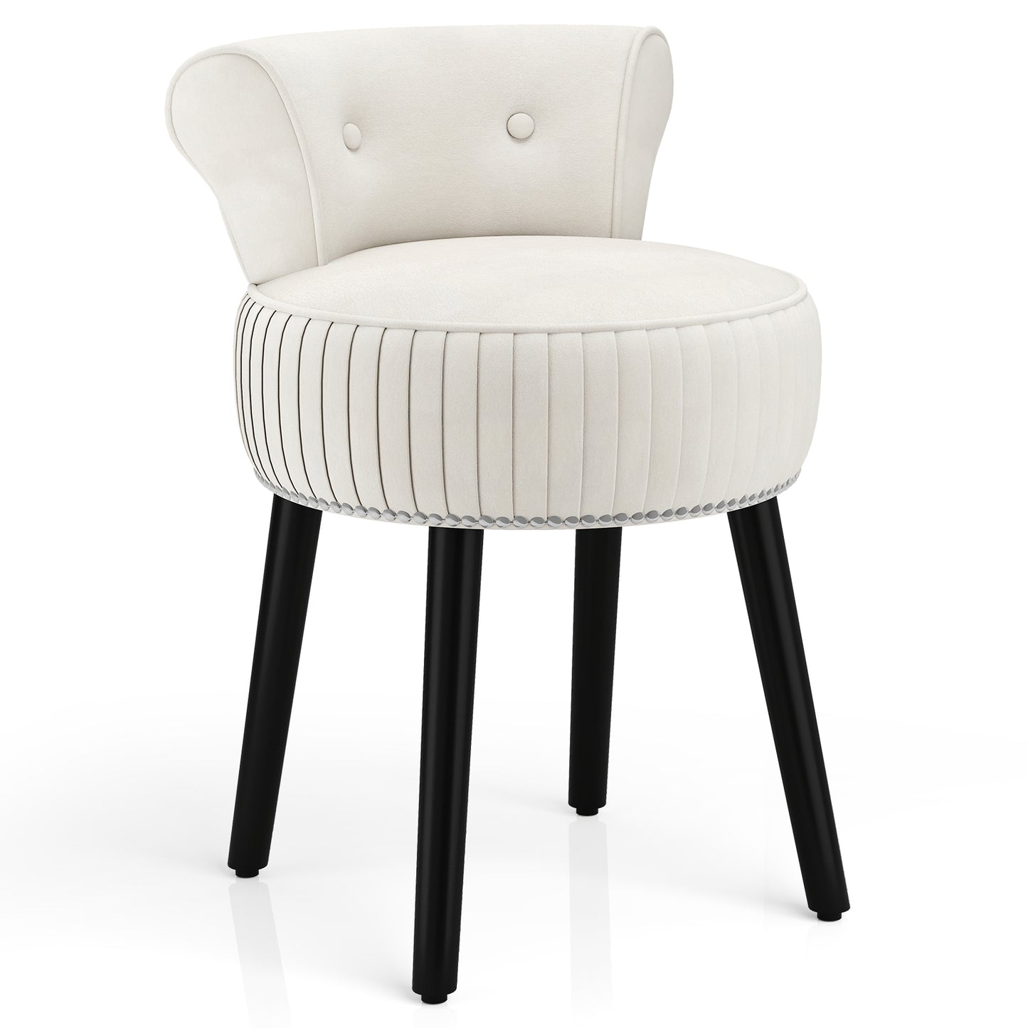 Velvet Vanity Chair with Tufted Low Back and Solid Wood Legs-Blue