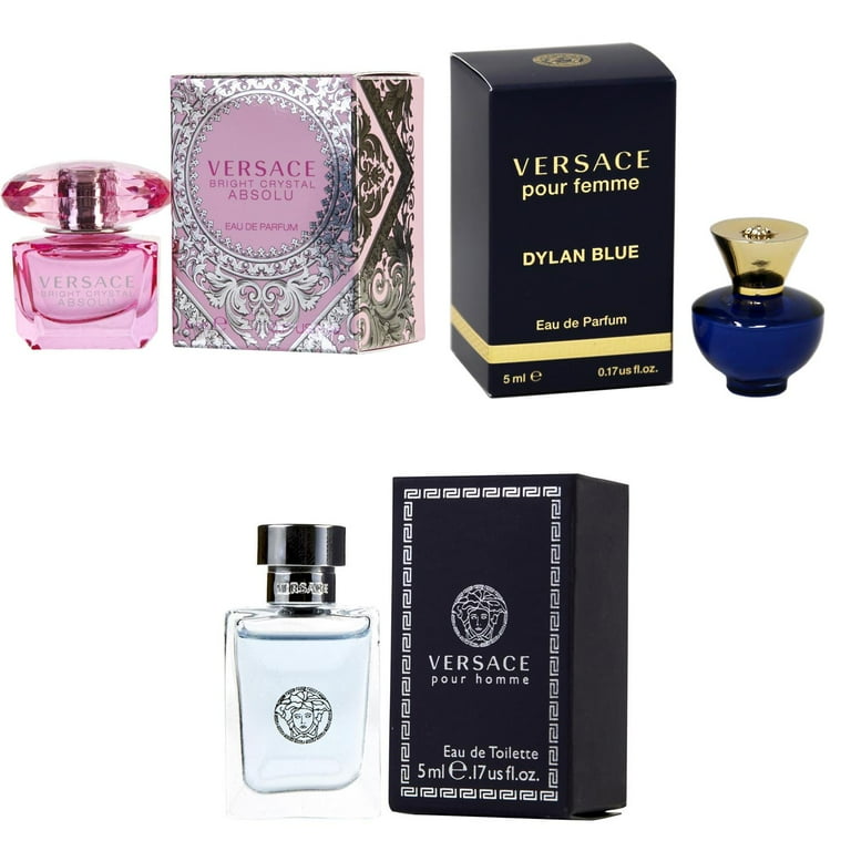 Versace Mini Set Gift Set 5ml Dylan Purple EDP + 5ml Bright Crystal EDT + 5ml Eau Fraiche EDT + 5ml Pour Homme EDT + 5ml Eros EDT Unisex Fragrance