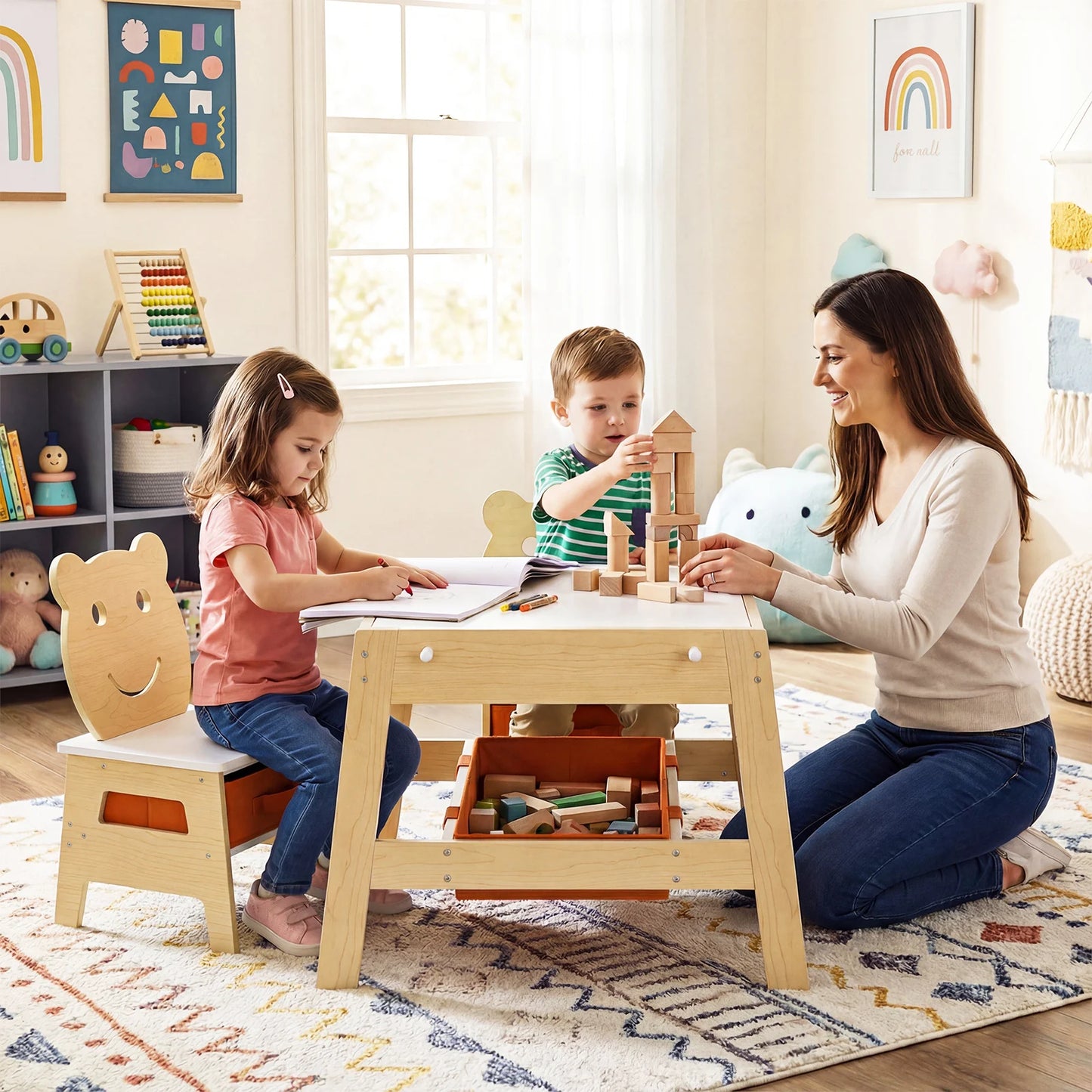 Versatile Kids Table and 2 Chairs Set with Detachable Double-sized Tabletop-Grey
