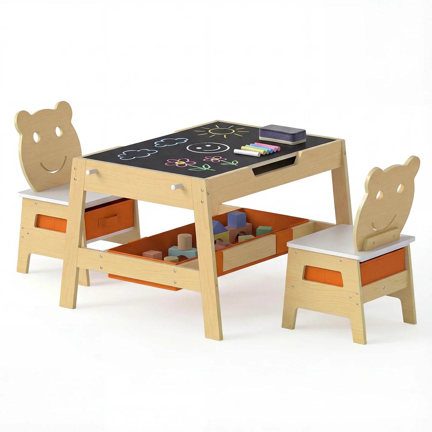 Versatile Kids Table and 2 Chairs Set with Detachable Double-sized Tabletop-Grey