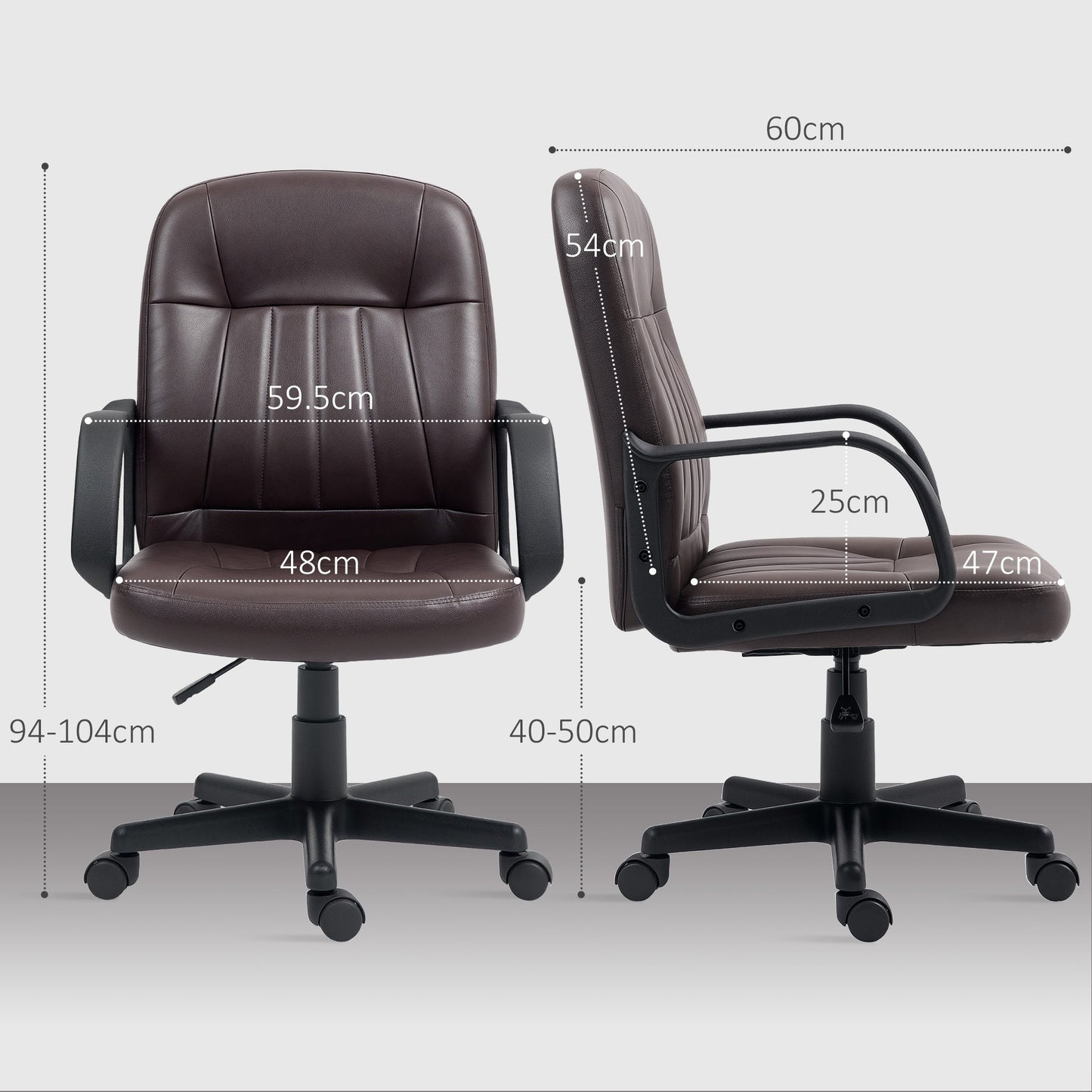 HOMCOM PU Leather Office Chair Swivel Home Computer Desk Chair, Dark Brown