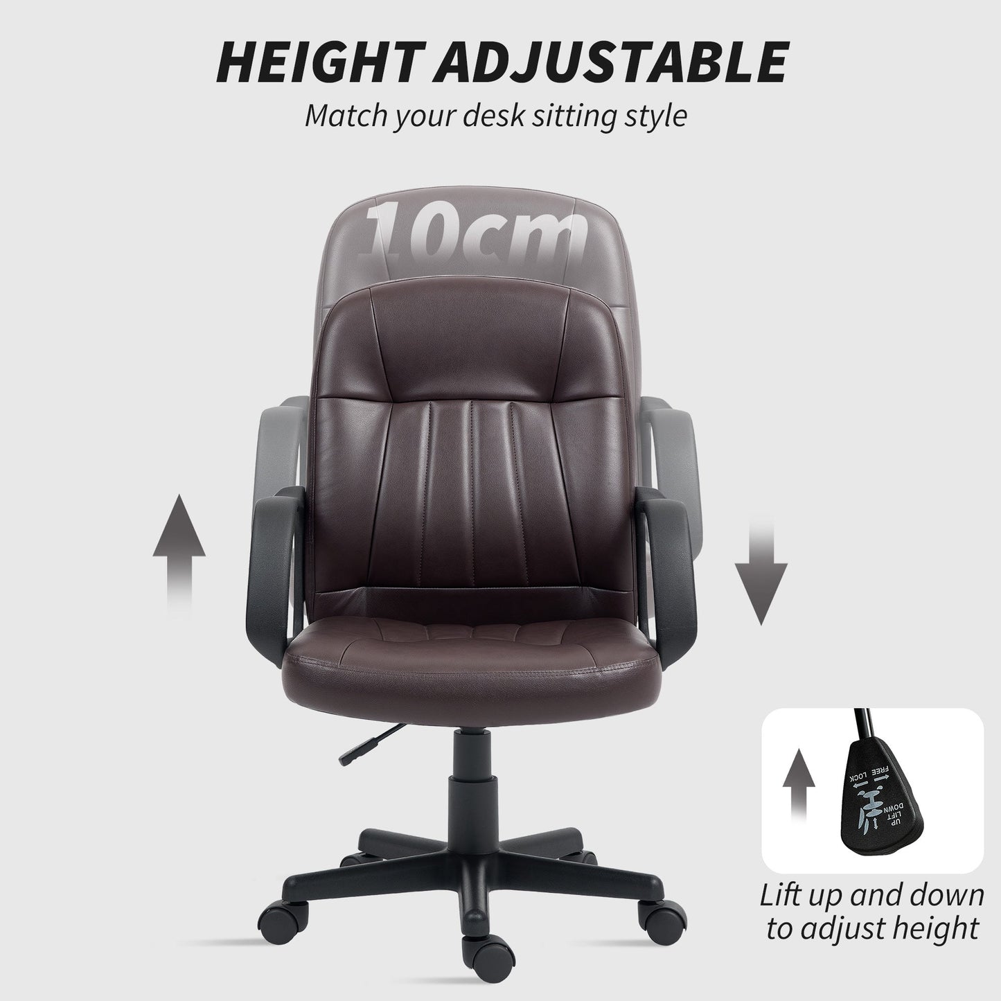 HOMCOM PU Leather Office Chair Swivel Home Computer Desk Chair, Dark Brown
