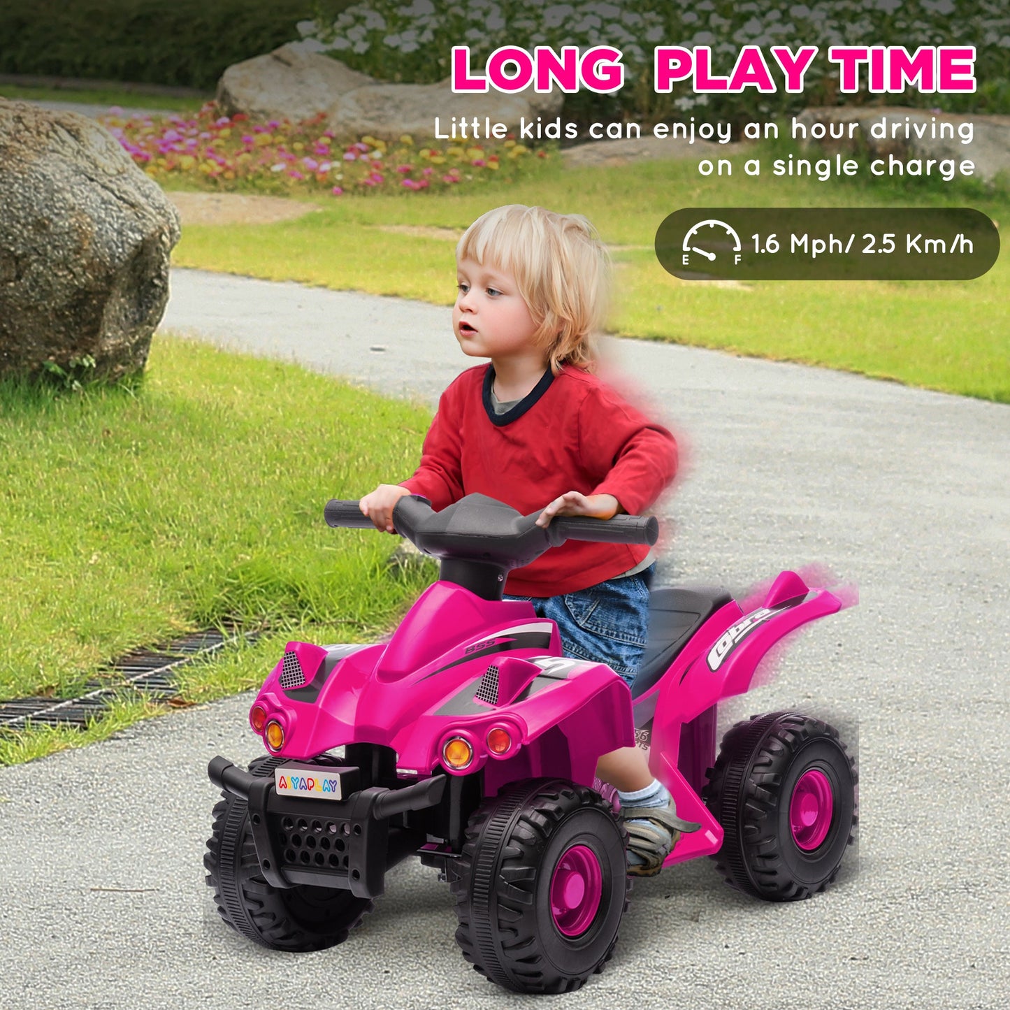 AIYAPLAY 6V Kids Electric Quad Bike with Music, Forward Function
