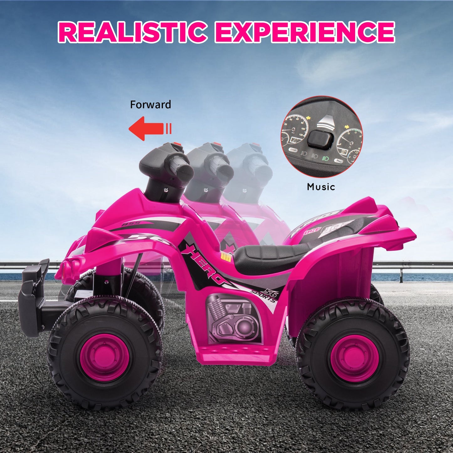 AIYAPLAY 6V Kids Electric Quad Bike with Music, Forward Function
