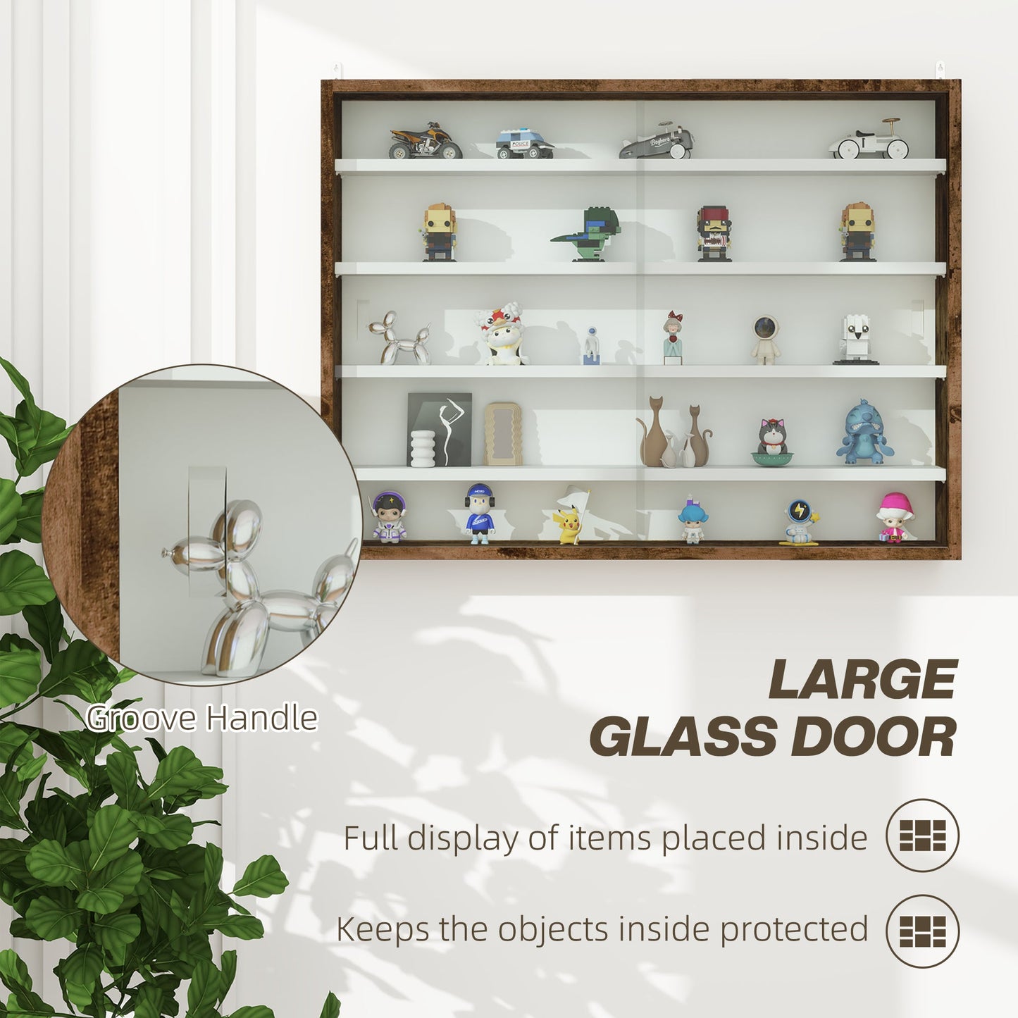 HOMCOM 5-Tier Wall Display Shelf Unit Cabinet w/ Shelves Glass Doors brown