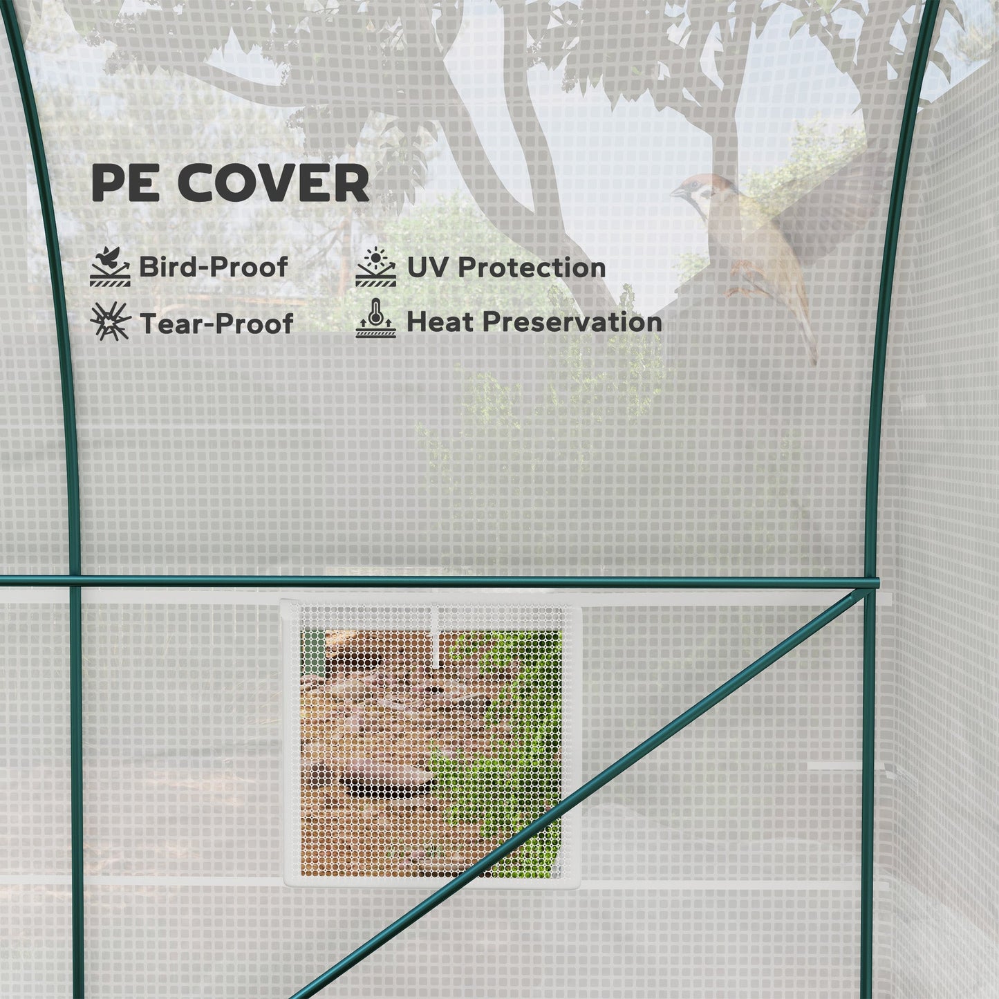 Outsunny Polytunnel Greenhouse Outdoor Grow House Roll Up Door Windows 2x2.5m