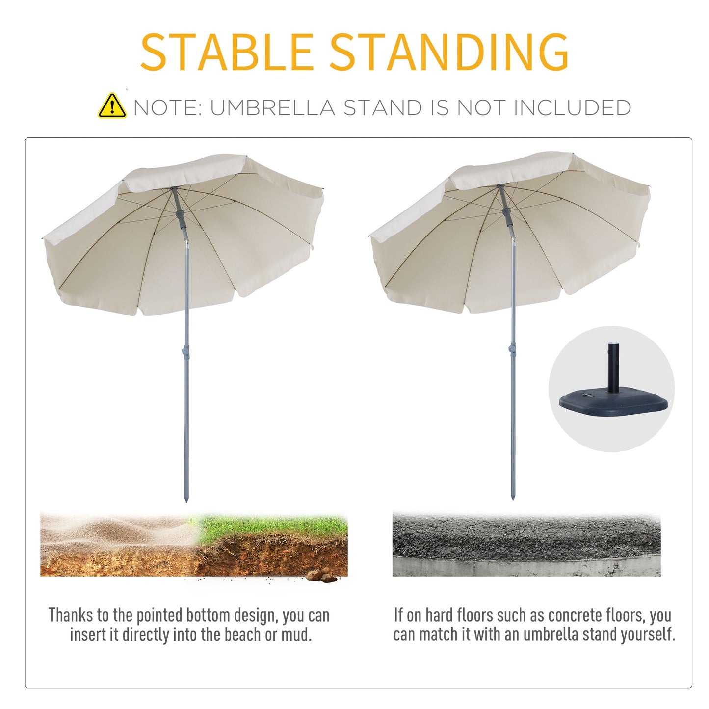 2.2M Tilt Beach Umbrella Parasol-Cream White
