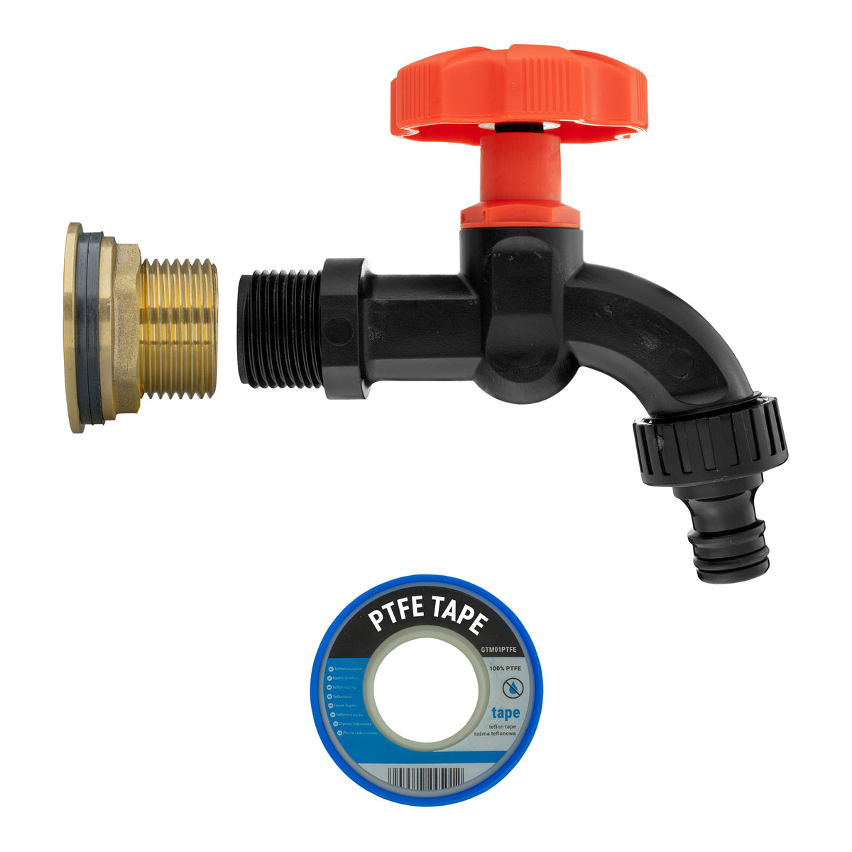 Water Butt Brass Kit 3/4" with Black Dial Tap and Drill Bit