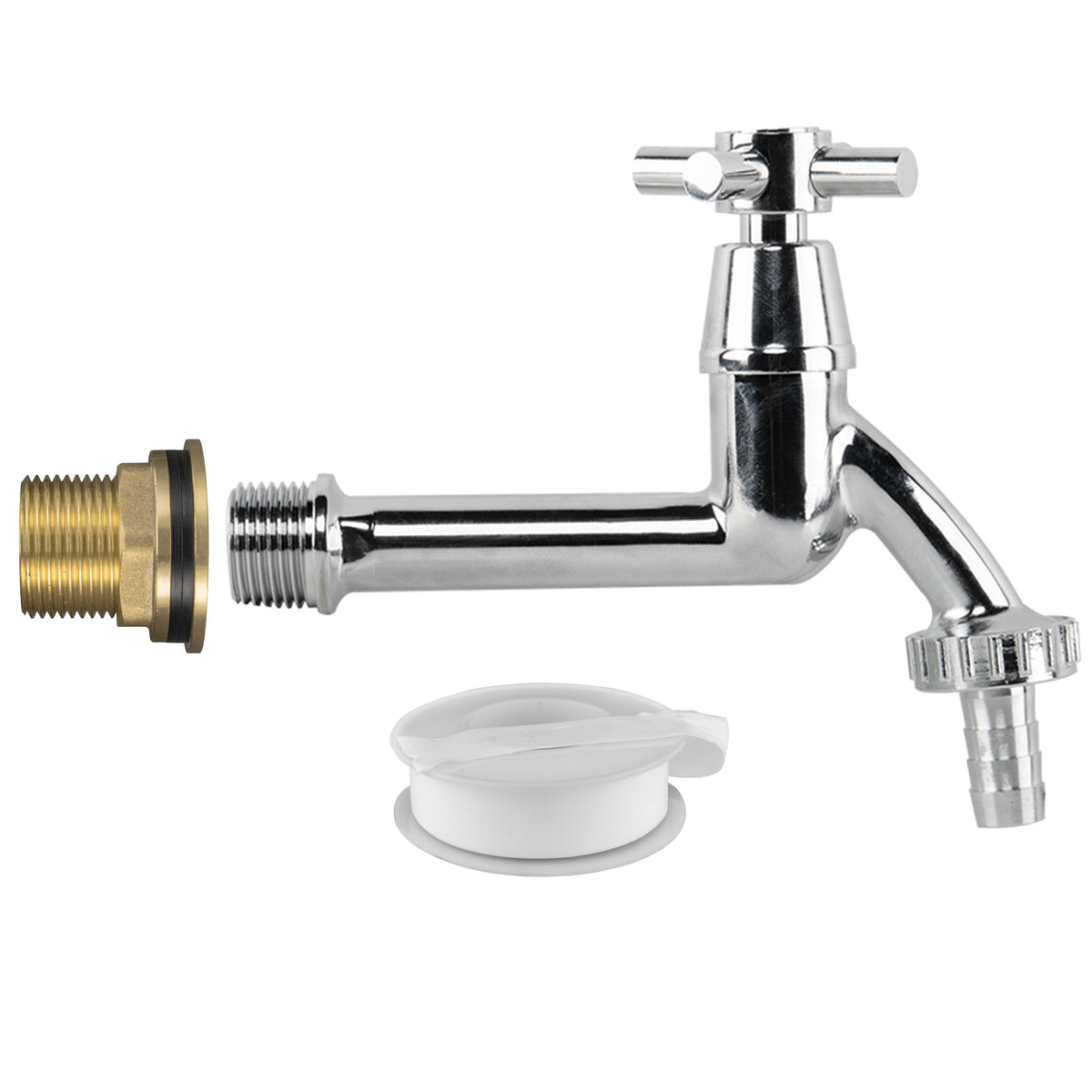 Water Butt Brass Kit 3/4" with Extended Brass Chrome Tap ½” Barb and Drill Bit