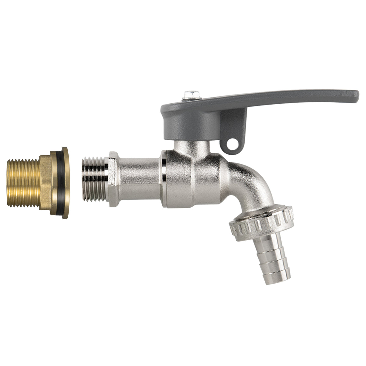 Water Butt Brass Kit 3/4" with Lever Tap Hose Barb and Side Lock and Drill Bit