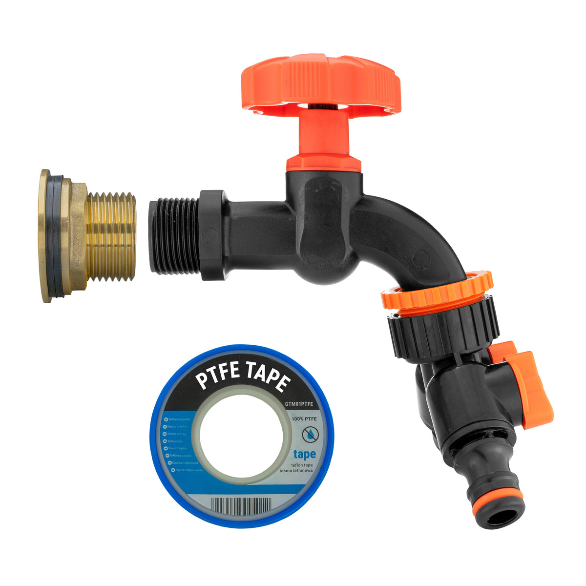 Water Butt Brass Kit 1" with Black Dial Tap + Two-Way Splitter