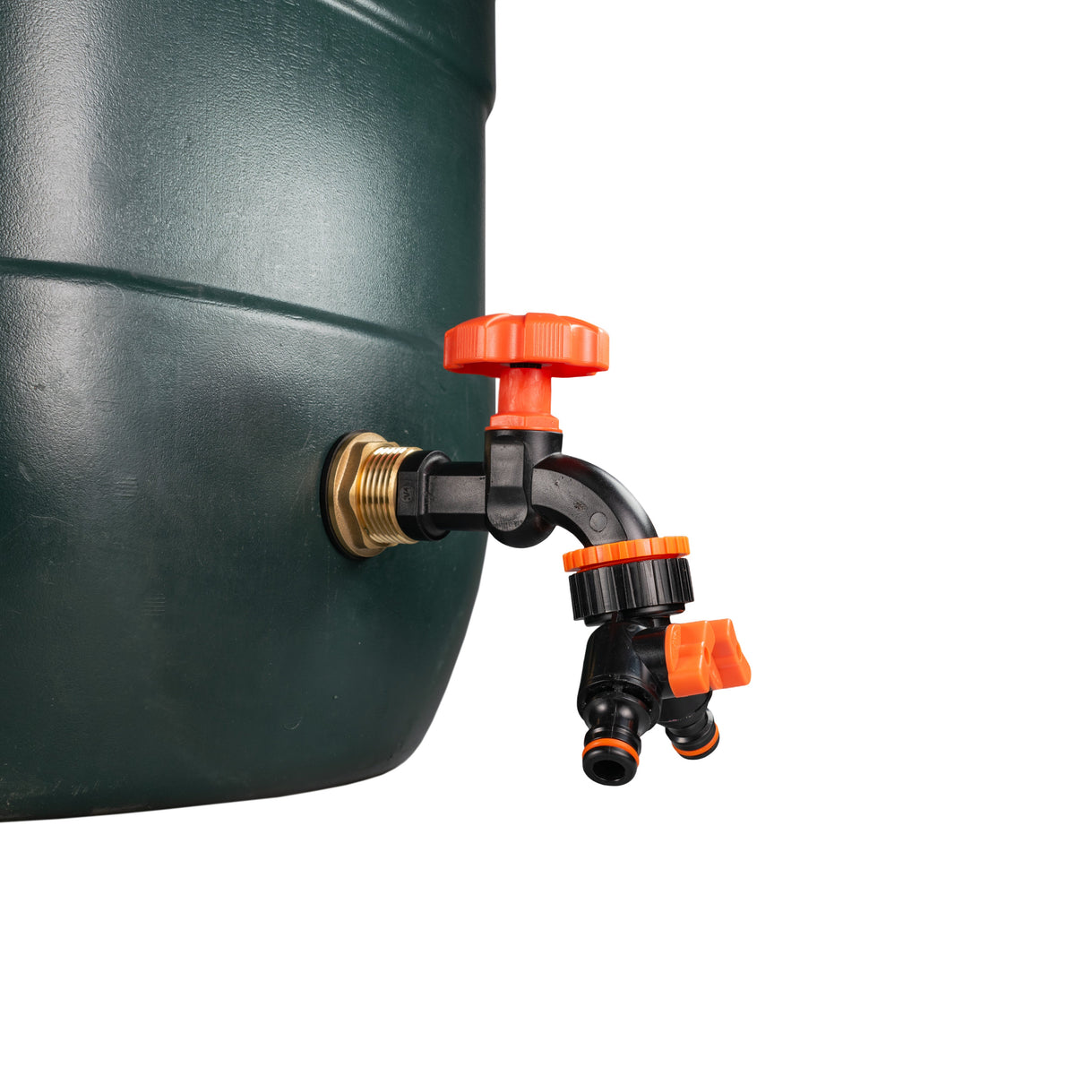 Water Butt Brass Kit 1" with Black Dial Tap + Two-Way Splitter