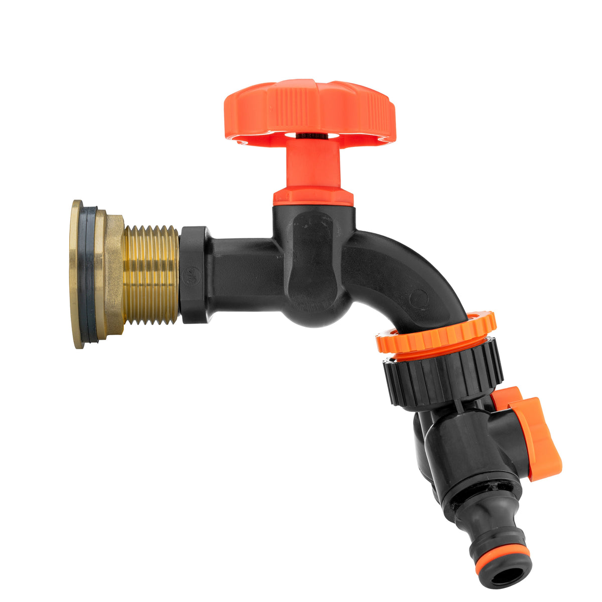 Water Butt Brass Kit 1" with Black Dial Tap + Two-Way Splitter