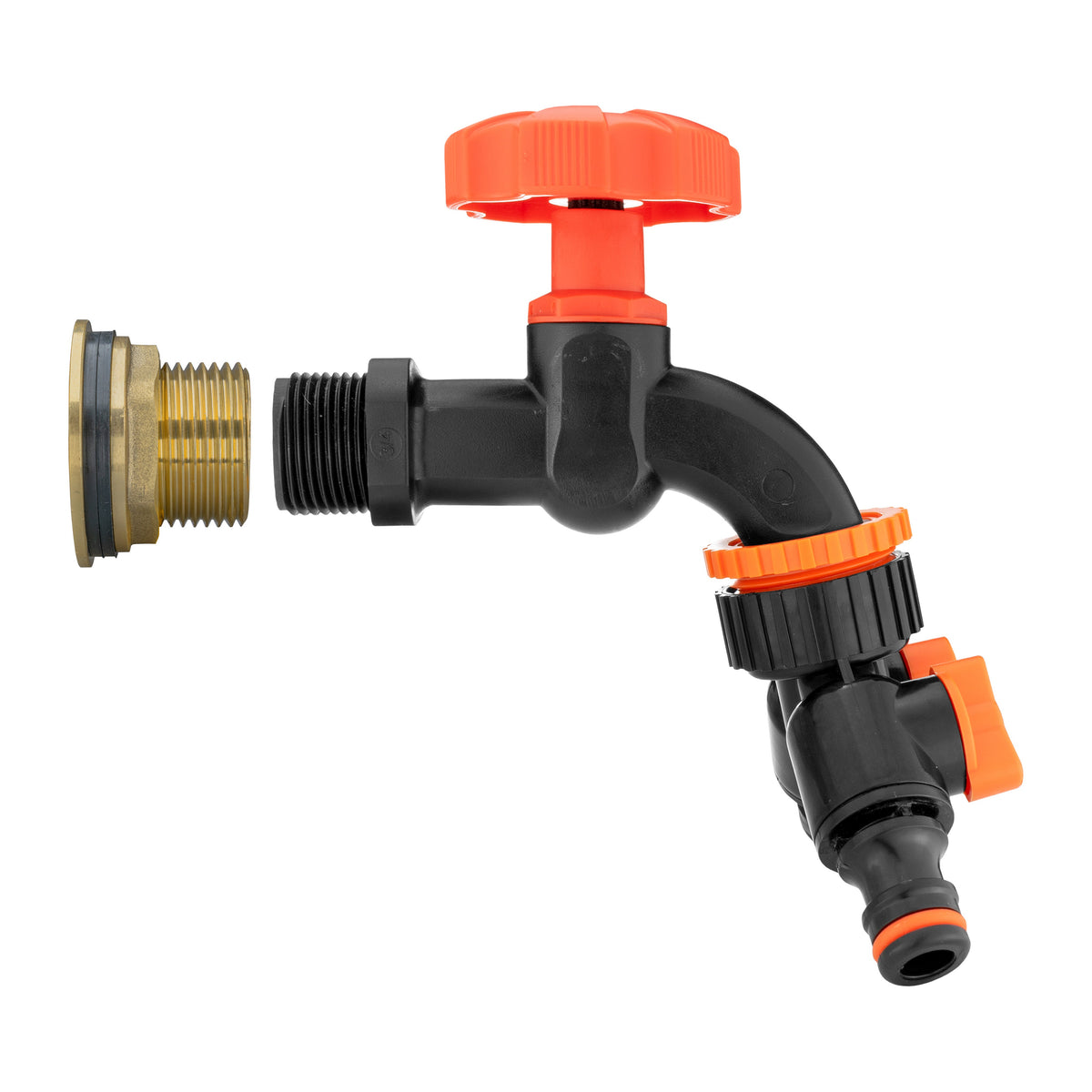 Water Butt Brass Kit 1" with Black Dial Tap + Two-Way Splitter