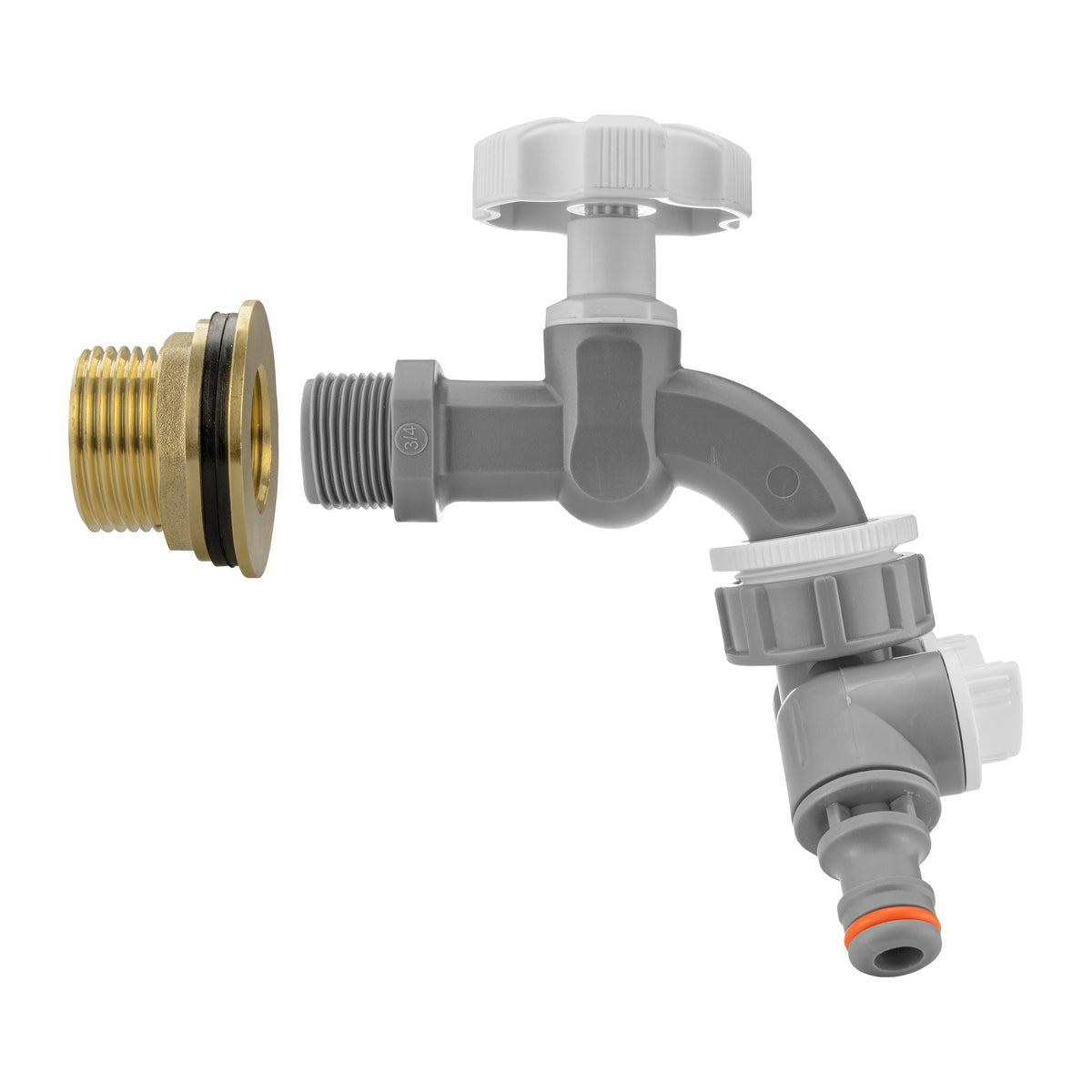 Water Butt Brass Kit 1" with Grey Dial Tap + Two-Way Splitter