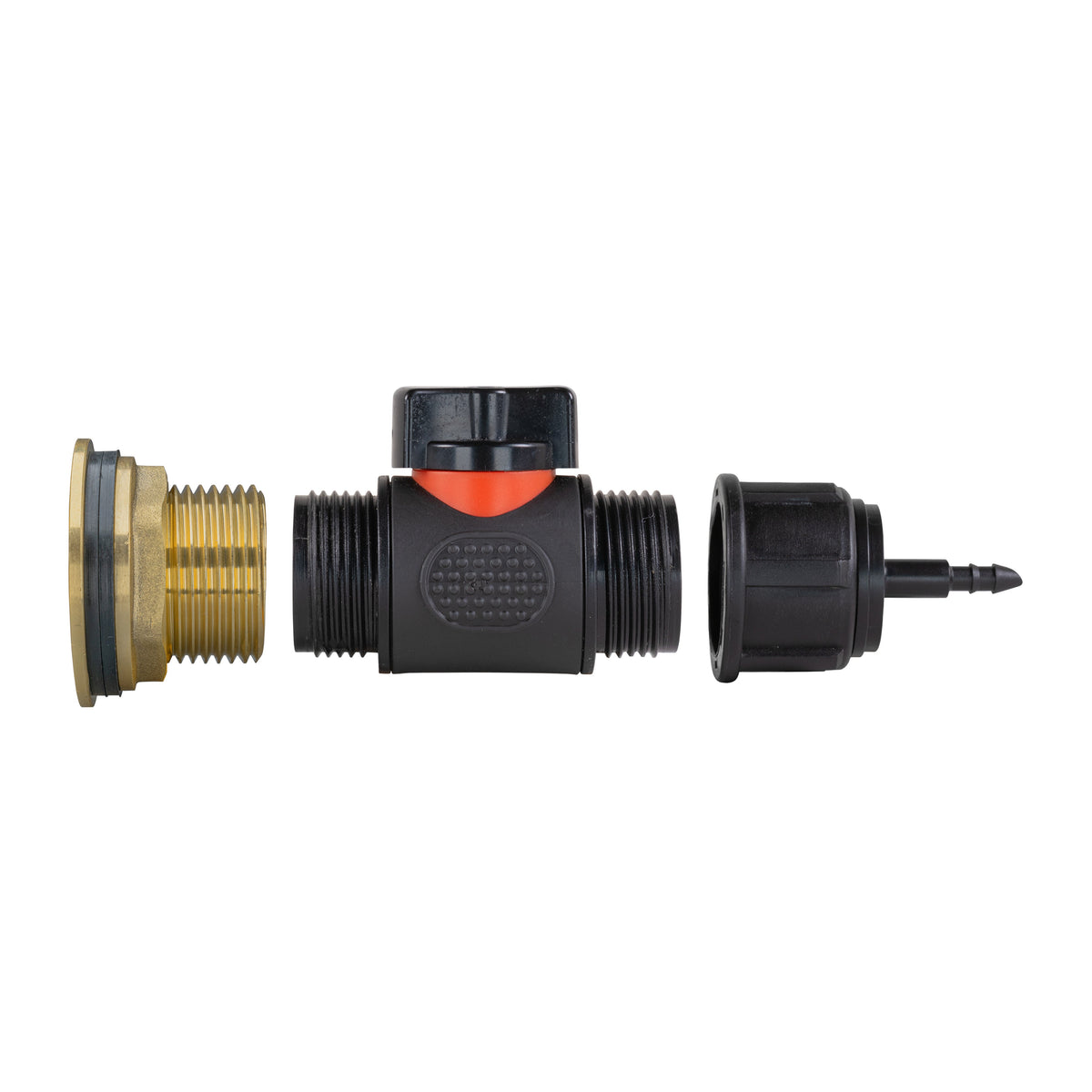 Water Butt Brass Kit 1" with In-Line Valve + 4mm Barb