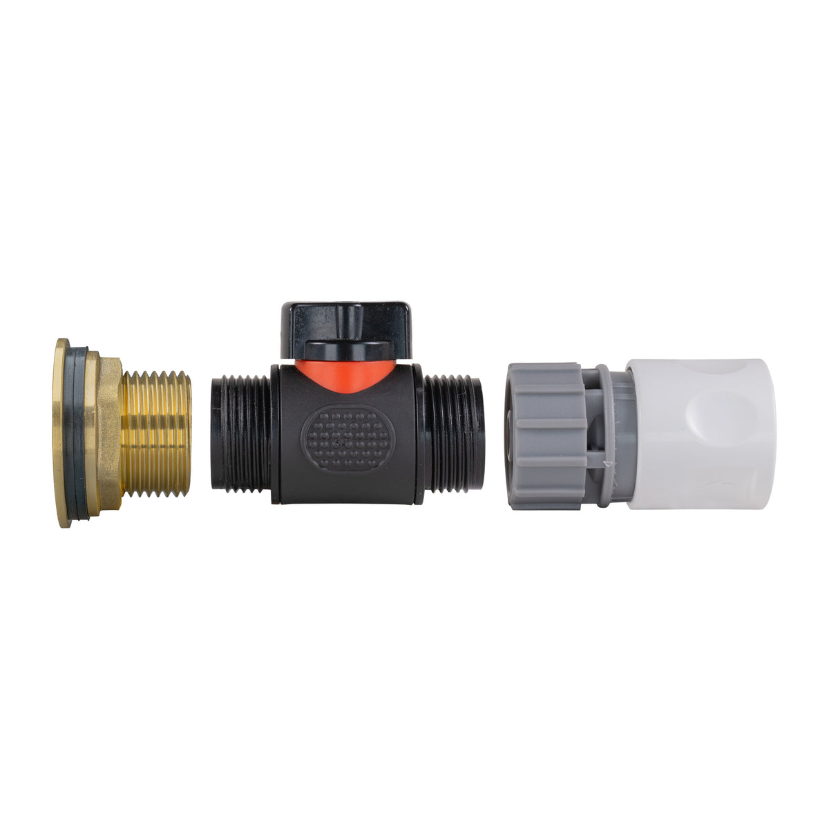 Water Butt Brass Kit 1" with In-Line Valve + Female Quick Connector WL