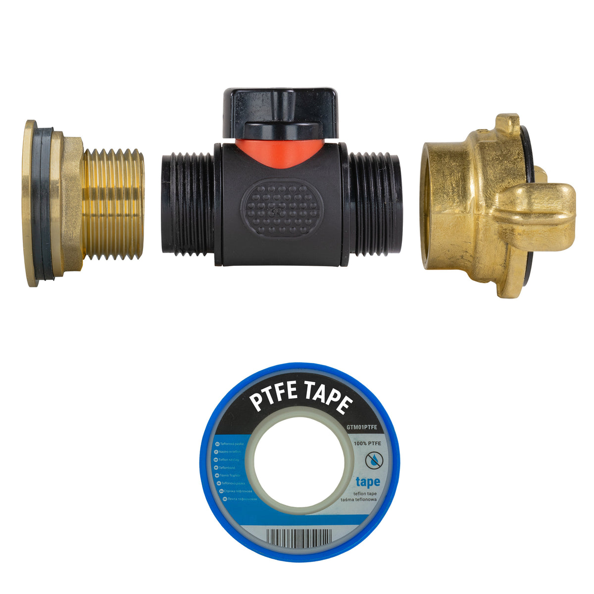 Water Butt Brass Kit 1" with In-Line Valve + Geka