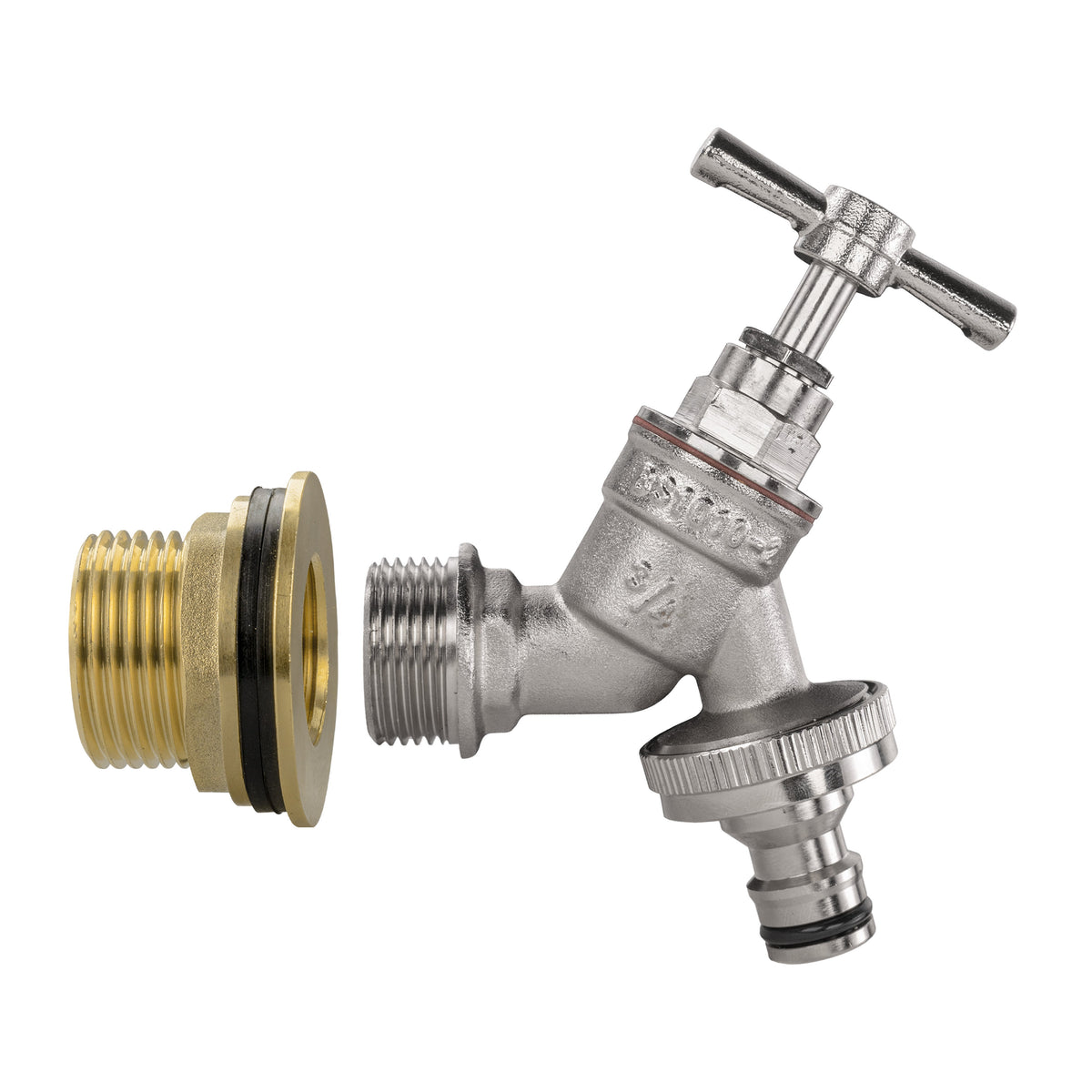 Water Butt Brass Kit 1" with Nickel Plated Quick Connect Tap