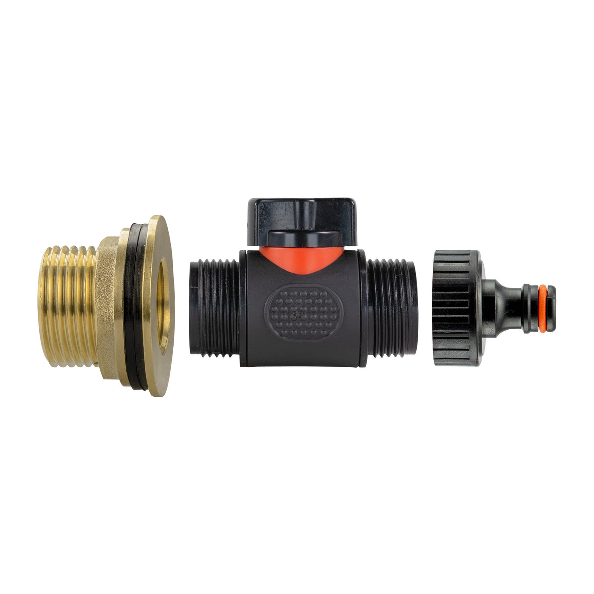 Water Butt Brass Kit 1" with In-Line Valve + Quick Connect