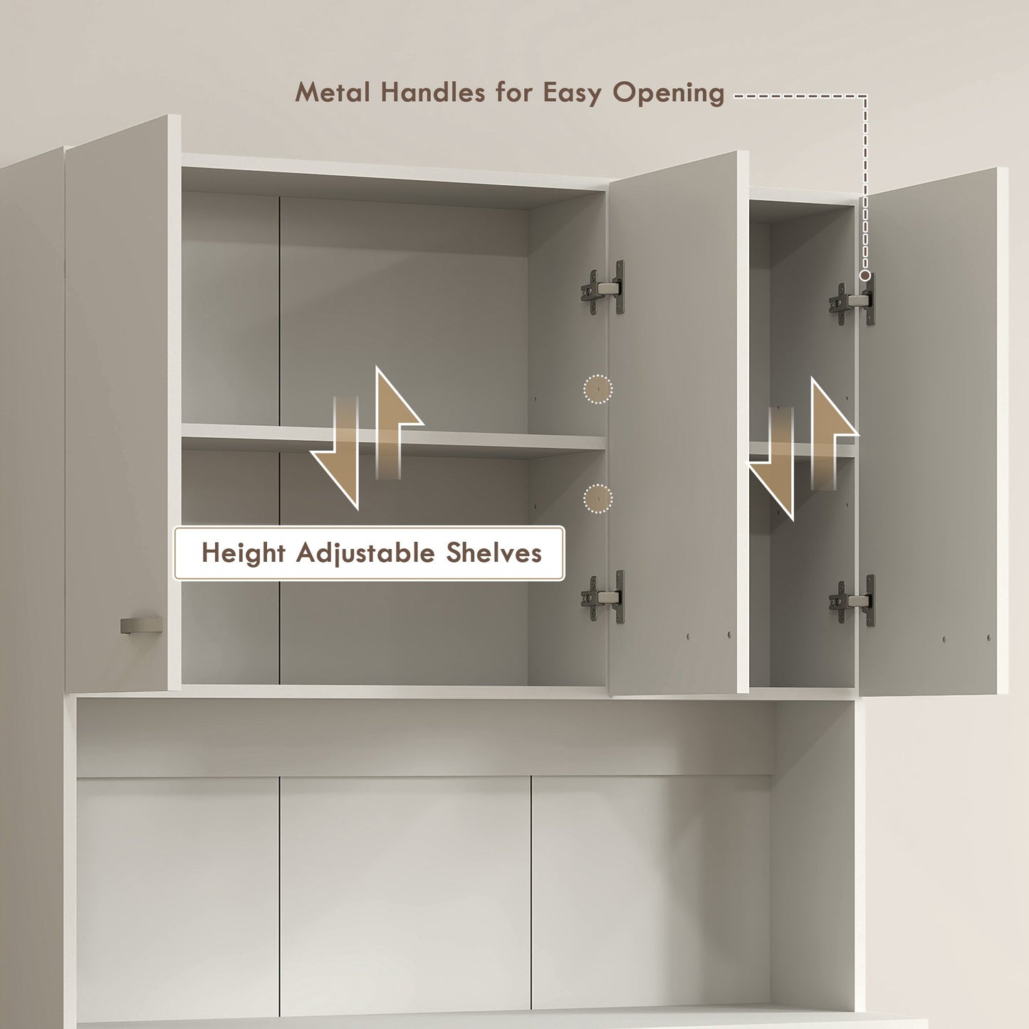 HOMCOM Freestanding Kitchen Cupboard, Storage Cabinet with Doors Cream White