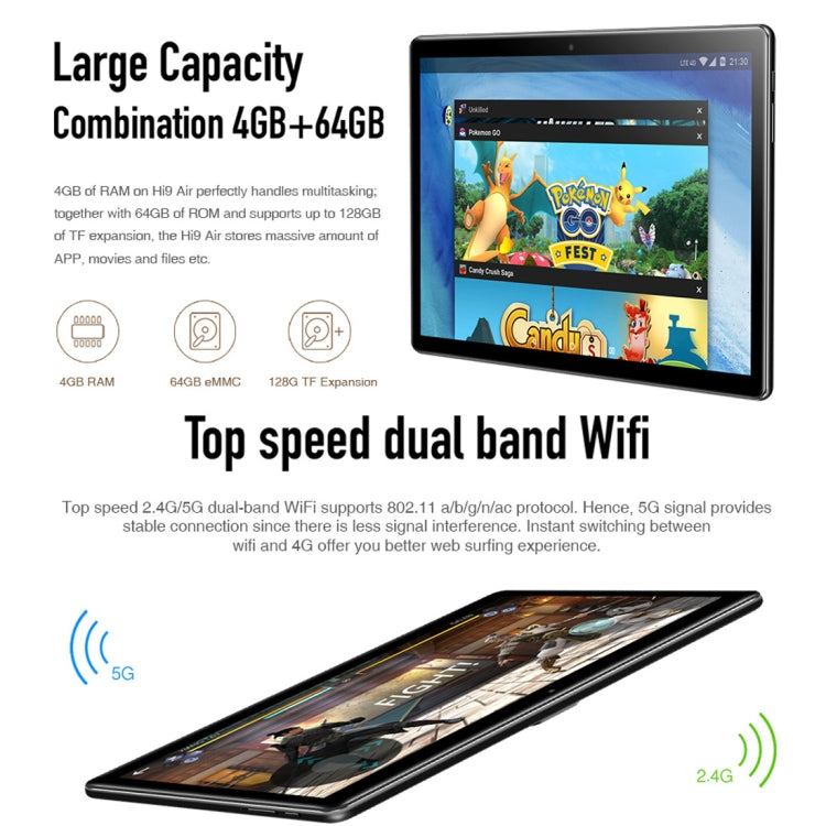 [HK Warehouse] CHUWI Hi9 Air Phone Call Tablet PC, 10.1 inch, 4GB+64GB, Android 8.0, MTK (Helio X27) Deca Core up to 2.1GHz, Support OTG, FM, Bluetooth, Dual Band WiFi, Network: 4G(Black)