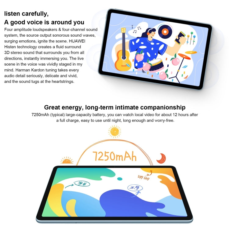 Huawei MatePad 10.4 BAH4-AL10 4G, 10.4 inch, 6GB+128GB, HarmonyOS 2 Qualcomm Snapdragon 778G 4G Octa Core up to 2.42GHz, Support Dual WiFi, OTG, Network: 4G, Not Support Google Play (Blue)