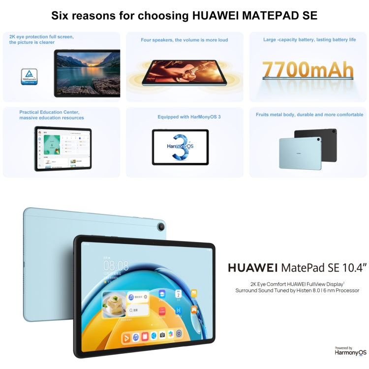 HUAWEI MatePad SE Wi-Fi, 10.4 inch, 6GB+128GB, HarmonyOS 3 Qualcomm Snapdragon 680 Octa Core, Support Dual WiFi / BT, Not Support Google Play(Blue)