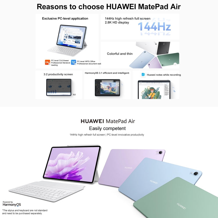 HUAWEI MatePad Air 11.5 inch WIFI DBY2-W00 8GB+256GB, HarmonyOS 3.1 Qualcomm Snapdragon 888 Octa Core, Support Dual WiFi / BT / GPS, Not Support Google Play(White)