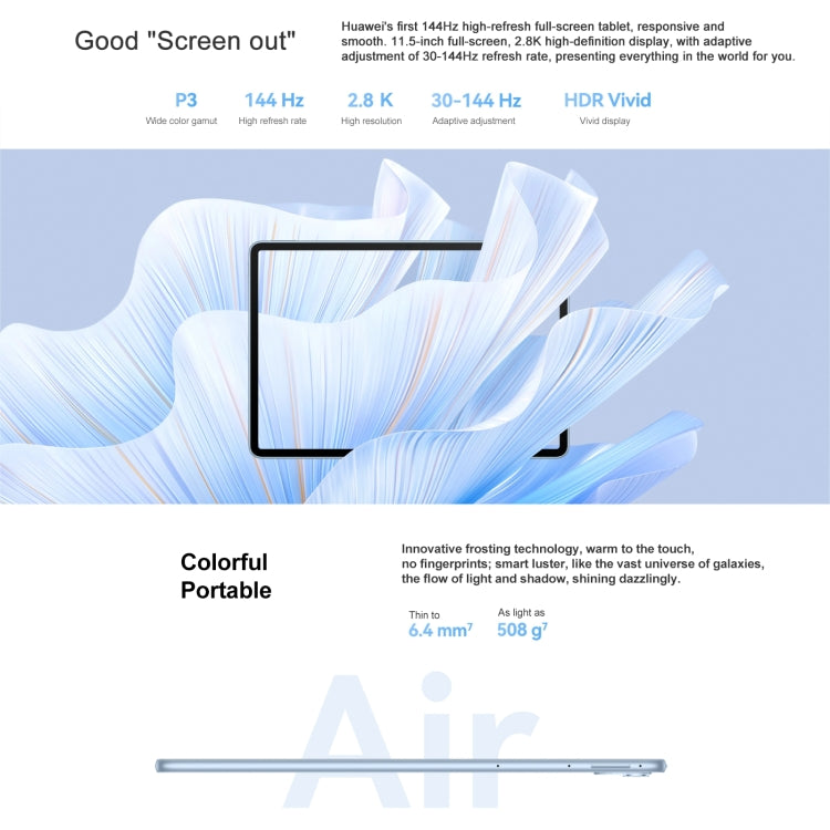 HUAWEI MatePad Air 11.5 inch WIFI DBY2-W00 12GB+256GB, HarmonyOS 3.1 Qualcomm Snapdragon 888 Octa Core, Support Dual WiFi / BT / GPS, Not Support Google Play(White)