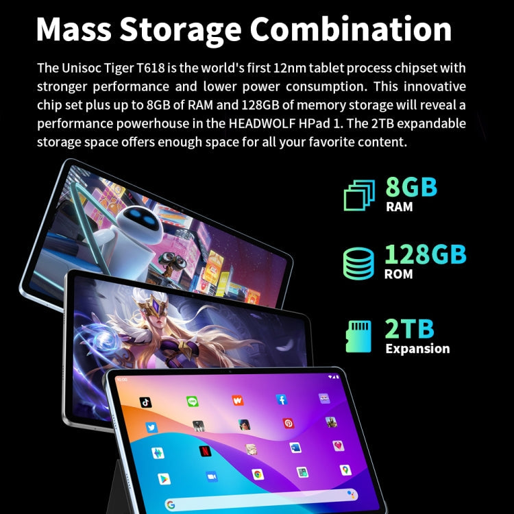 HEADWOLF Hpad1 4G LTE, 10.4 inch, 8GB+128GB, Android 11 Unisoc T618 Octa Core up to 2.0GHz, Support Dual SIM & WiFi & Bluetooth, Global Version with Google Play, US Plug(Blue)