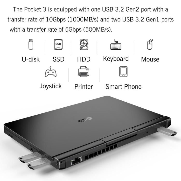 GPD Pocket 3 Handheld PC, 16GB+512GB, 8 inch Windows 11 Home Intel Pentium Gold 7505, US Plug
