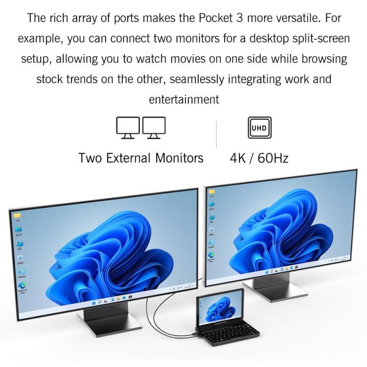 GPD Pocket 3 Handheld PC, 16GB+512GB, 8 inch Windows 11 Home Intel Pentium Gold 7505, UK Plug