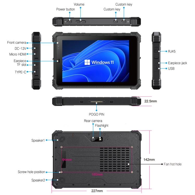 CENAVA W80Y IP68 Rugged Tablet PC, 8GB+128GB, 8 inch Windows 11 Intel Core i5-10210Y Quad Core, AU Plug