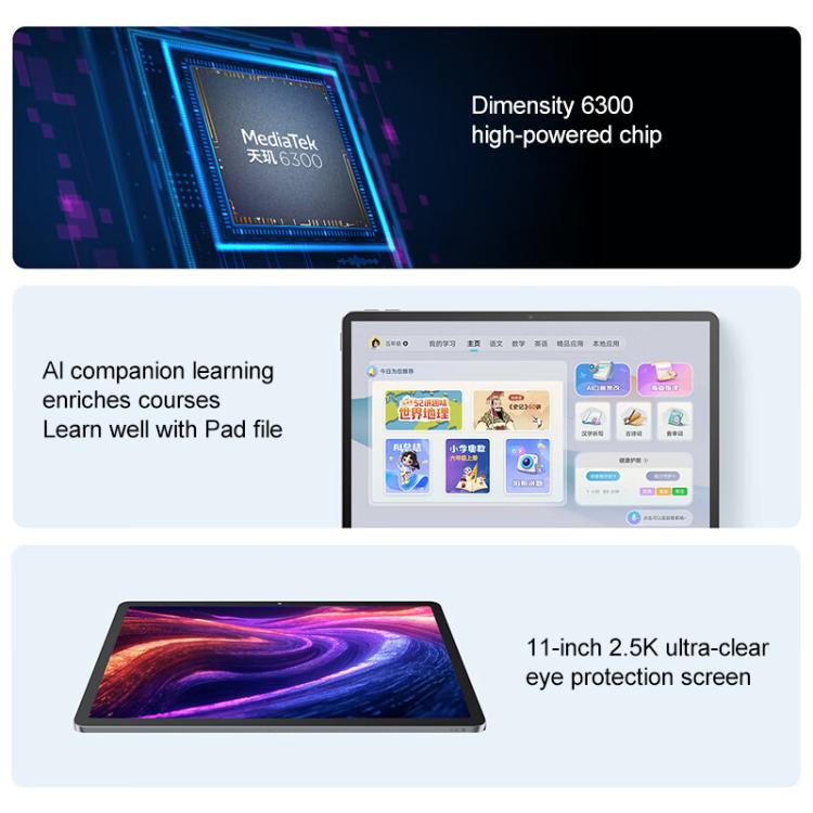 Lenovo Xiaoxin Pad 11 inch WiFi Tablet, 8GB+128GB, Android 15, MediaTek Dimensity 6300 Octa Core,US Plug (Grey)