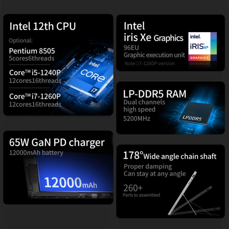 ONE-NETBOOK T1 2 in 1 Tablet PC, 13 inch, 8GB+512GB, Windows 11 Intel Pentium Gold 8505, Turbo Max 4.4GHz, with Keyboard, Support Wi-Fi6 & BT(Grey)