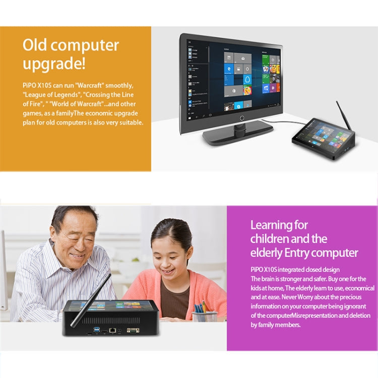 PiPo H10PRO All-in-One Mini PC, 10.1 inch, 8GB+128GB, Windows 11 Intel Alder Lake N95 Quad Core, US Plug (Black)